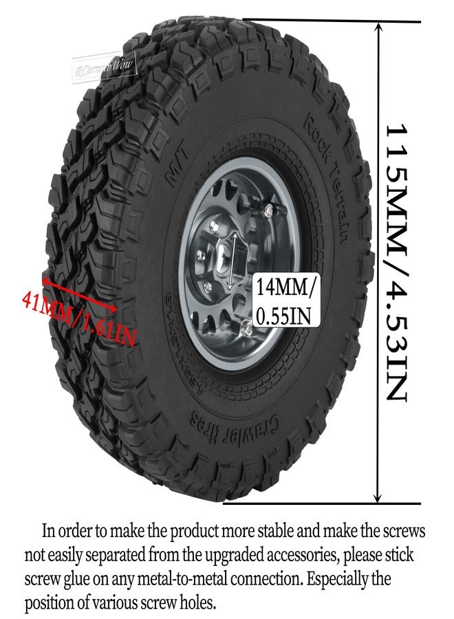 RcarmubWow RC 1.9 Beadlock Wheels and Tires for 1/10 SCX10 TRX4 TRX6 VS4-10 Gen8 7 MST CFX D90 RC Crawler,Alloy Aluminium 1.9 rc Wheels 1.9 rc Rims w/ 1.9 Beadlock Tires Trunk Tires,Titanium - Image 4